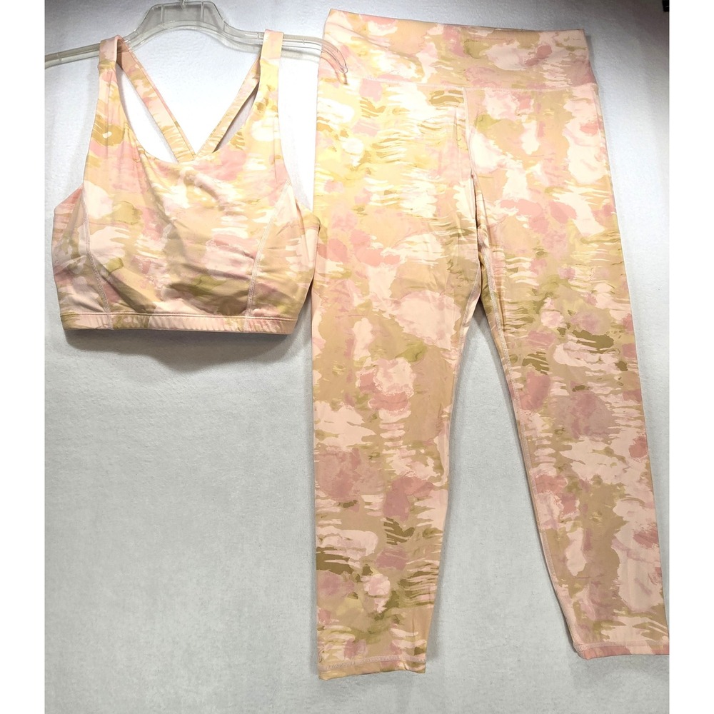 Mono B Watercolor Camo Activewear Set Sports Bra Leggings Pink Sage AT3184-P 2XL